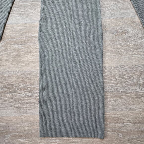 H&M Khaki Green Rib Knit Long Sleeve Midi Dress With Square Neckline Size Small - Picture 11 of 17